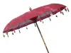 Product image 2 of the product “Bali umbrella , red with wooden coins and gold leaves hanging around the edge. Approx. 230cm dia. and 250cm height ”